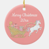 Rosa Frohe Weihnachten Einhorn Santa's Schlitten Keramik Ornament (Hinten)