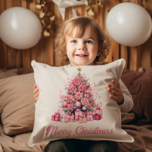 Rosa Frohe Weihnachten Feiertagsbaum Geschenke  Kissen