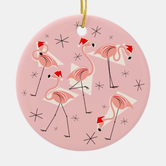 Rosa frohe Weihnachten Flamingo-Sankt rund Keramik Ornament (Vorne)