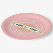 Rosa frohe Weihnachten, glückliches neues Jahr Pap Pappteller (Schrägansicht)