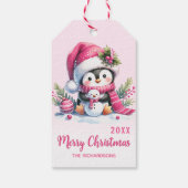 Rosa Frohe Weihnachten Niedlicher Pinguin Personal Geschenkanhänger (Rückseite)
