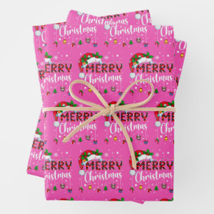 Rosa Frohe Weihnachten Santa Hut Rentier Weihnacht Geschenkpapier Set