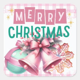 Rosa Frohe Weihnachtsaufkleber Quadratischer Aufkleber