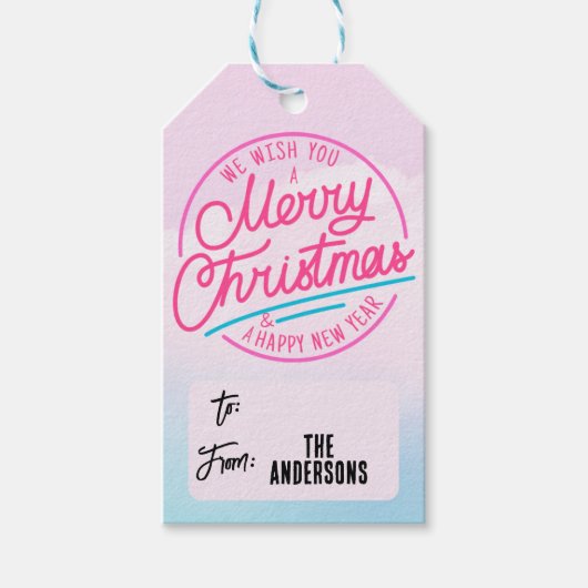 Rosa frohe Weihnachtsgeschenk-Tag bis Von Individu Geschenkanhänger (Vorderseite)