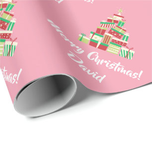 Rosa fröhliches Weihnachtsbaum-Packpapier Geschenkpapier
