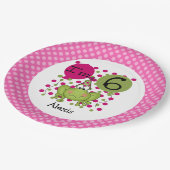 Rosa Frosch 6. Geburtstag Papier Teller (Schrägansicht)