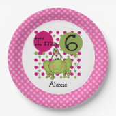 Rosa Frosch 6. Geburtstag Papier Teller (Vorderseite)