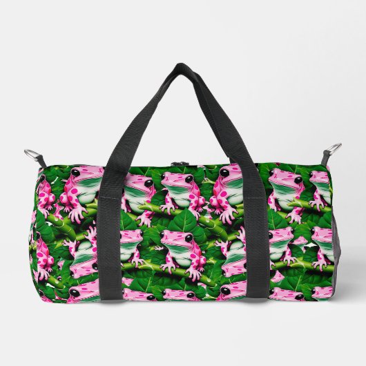 Rosa Frosch auf grünem Blatt Musterdesign Duffle Bag (Vorderseite)