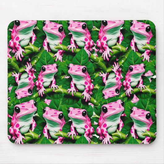 Rosa Frosch auf grünem Blatt Musterdesign Mousepad (Vorne)