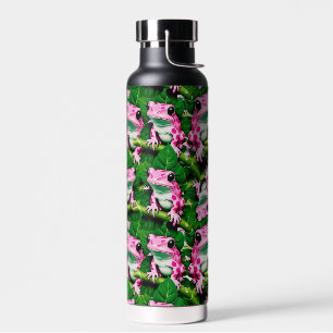 Rosa Frosch auf grünem Blatt Musterdesign Trinkflasche