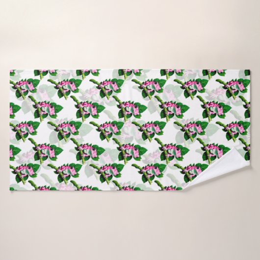 Rosa Frosch auf grünem Leaf-Muster Badehandtuch (Badehandtuch)