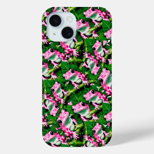 Rosa Frosch auf grünem Leaf-Muster Case-Mate iPhone Hülle (Rückseite)