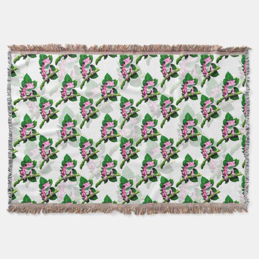 Rosa Frosch auf grünem Leaf-Muster Decke (Vorderseite)
