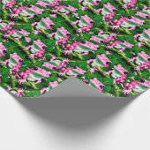 Rosa Frosch auf grünem Leaf-Muster Geschenkpapier (Ecke)