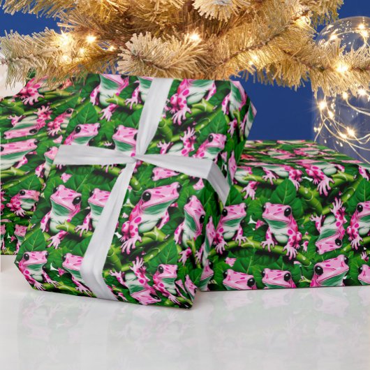 Rosa Frosch auf grünem Leaf-Muster Geschenkpapier