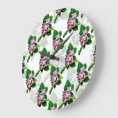 Rosa Frosch auf grünem Leaf-Muster Große Wanduhr (Winkel)