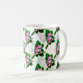 Rosa Frosch auf grünem Leaf-Muster Kaffeetasse (VorderseiteRechts)
