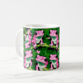 Rosa Frosch auf grünem Leaf-Muster Kaffeetasse (Vorderseite Links)