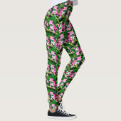 Rosa Frosch auf grünem Leaf-Muster Leggings