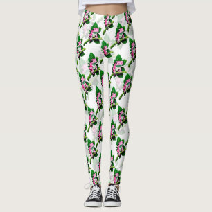 Rosa Frosch auf grünem Leaf-Muster Leggings
