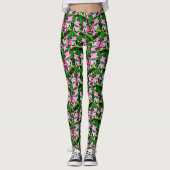 Rosa Frosch auf grünem Leaf-Muster Leggings (Vorderseite)
