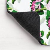 Rosa Frosch auf grünem Leaf-Muster Mousepad (Ecke)