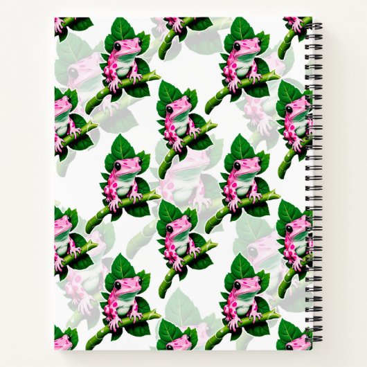 Rosa Frosch auf grünem Leaf-Muster Notizblock (Rückseite)