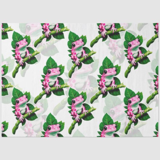 Rosa Frosch auf grünem Leaf-Muster Seidenpapier (Vorderseite)