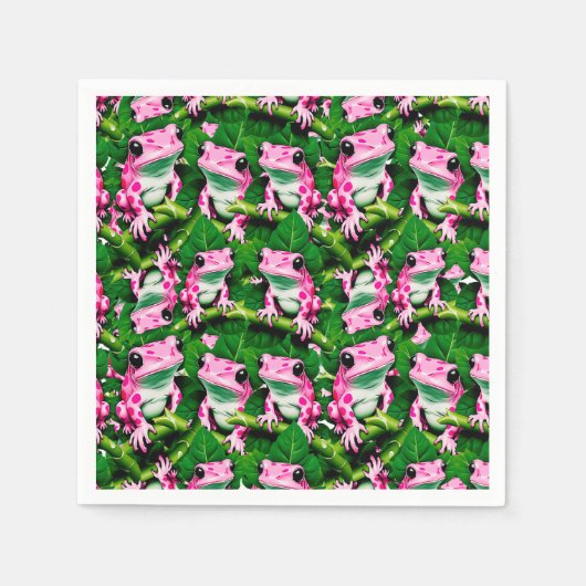 Rosa Frosch auf grünem Leaf-Muster Serviette (Vorderseite)