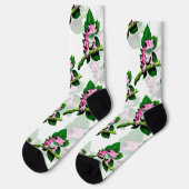 Rosa Frosch auf grünem Leaf-Muster Socken (Linkes Detail)