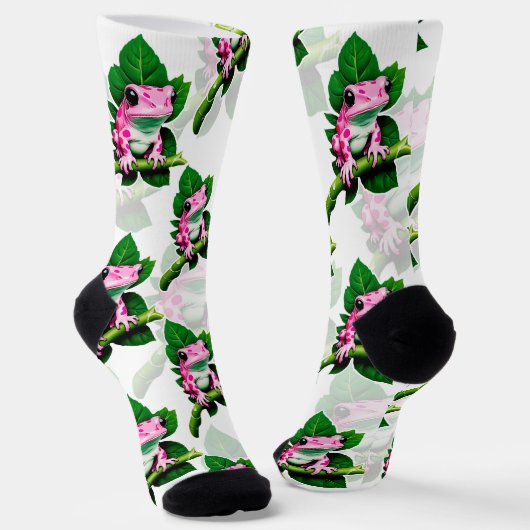 Rosa Frosch auf grünem Leaf-Muster Socken (Gewinkelt)