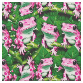 Rosa Frosch auf grünem Leaf-Muster Stoff (Nahaufnahme)