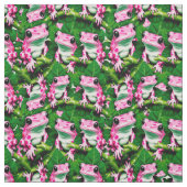 Rosa Frosch auf grünem Leaf-Muster Stoff (Muster)