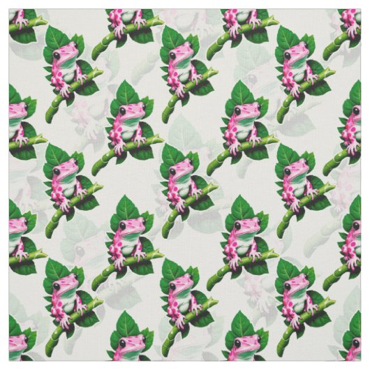 Rosa Frosch auf grünem Leaf-Muster Stoff (Muster)