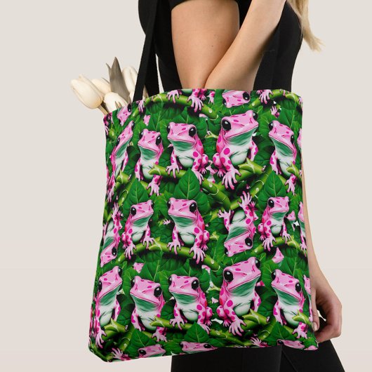Rosa Frosch auf grünem Leaf-Muster Tasche