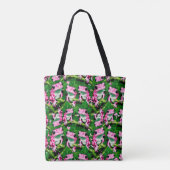 Rosa Frosch auf grünem Leaf-Muster Tasche (Rückseite)