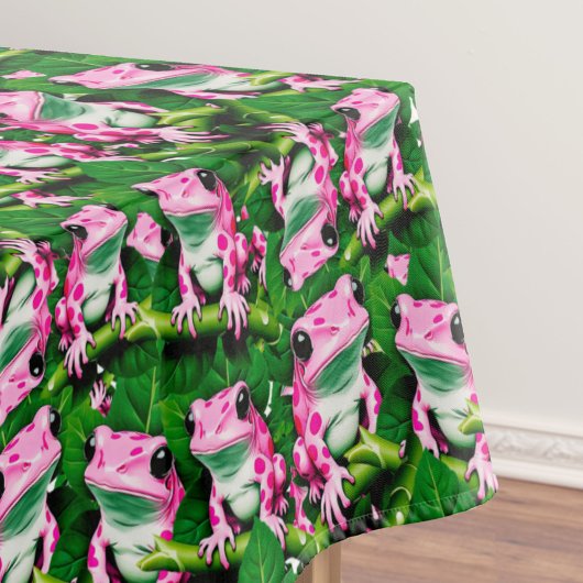 Rosa Frosch auf grünem Leaf-Muster Tischdecke