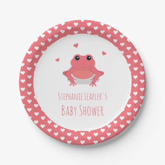 Rosa Frosch Herz Name Babydusche Pappteller (Vorderseite)
