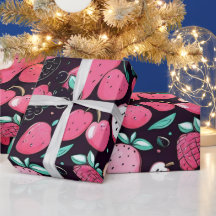 Rosa Früchte, schwarze Dekoration