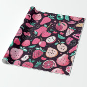 Rosa Früchte, schwarze Dekoration Geschenkpapier (Ungerollt)