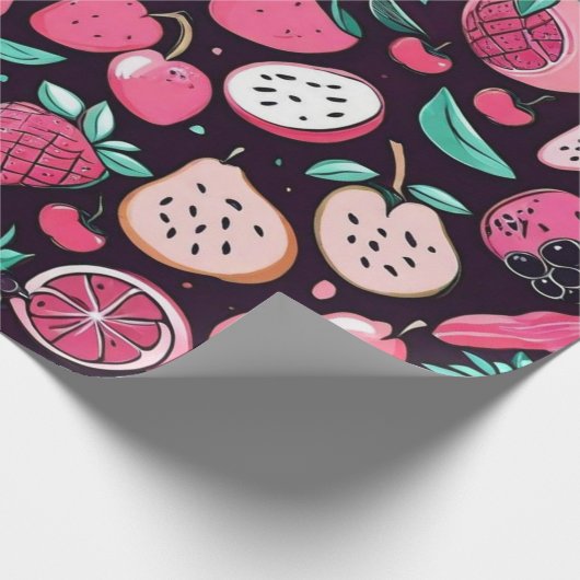 Rosa Früchte, schwarze Dekoration Geschenkpapier (Ecke)