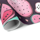 Rosa Früchte, schwarze Dekoration Geschenkpapier (Rolleneckpunkt)