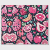 Rosa Früchte, schwarze Dekoration Geschenkpapier (Flach)