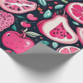 Rosa Früchte, schwarze Dekoration Geschenkpapier (Ecke)