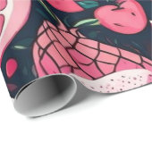 Rosa Früchte, schwarze Dekoration Geschenkpapier (Rolleneckpunkt)