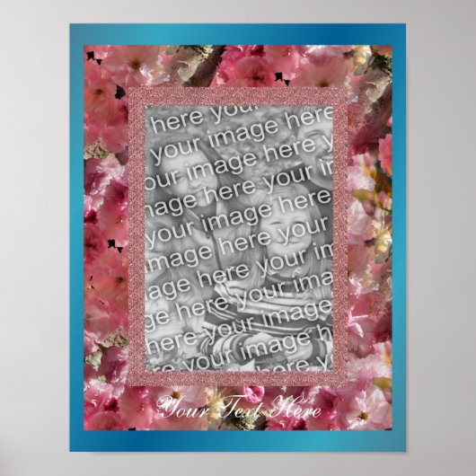 Rosa Frühjahrsblüte Blume Design Rahmen Foto Poster (Vorne)