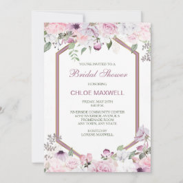 Rosa Frühjahrsblüten Hexagon-Rahmen-Brautparty Einladung