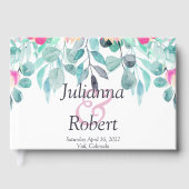 Rosa Frühling Aquarell Blumenzettel Hochzeitsbuch Gästebuch (Vorderseite)