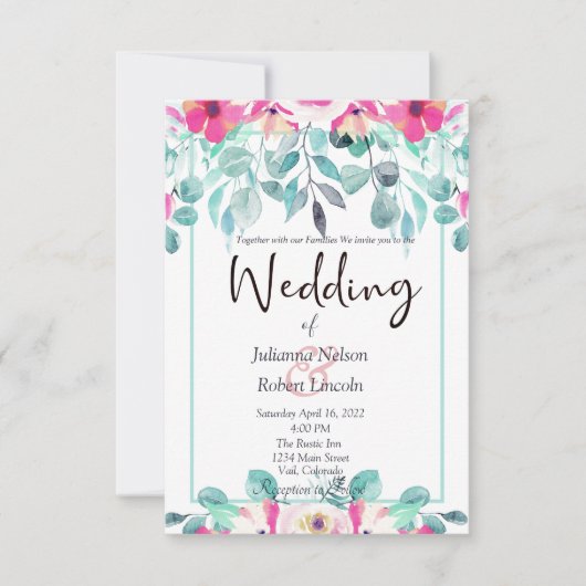 Rosa Frühling Aquarellfarben Blumen Einladung (Vorderseite)