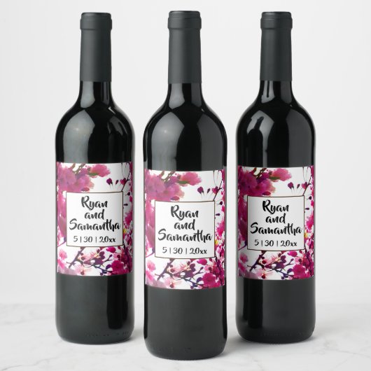 Rosa Frühling | Blütenbaum Weinetikett (Flaschen)